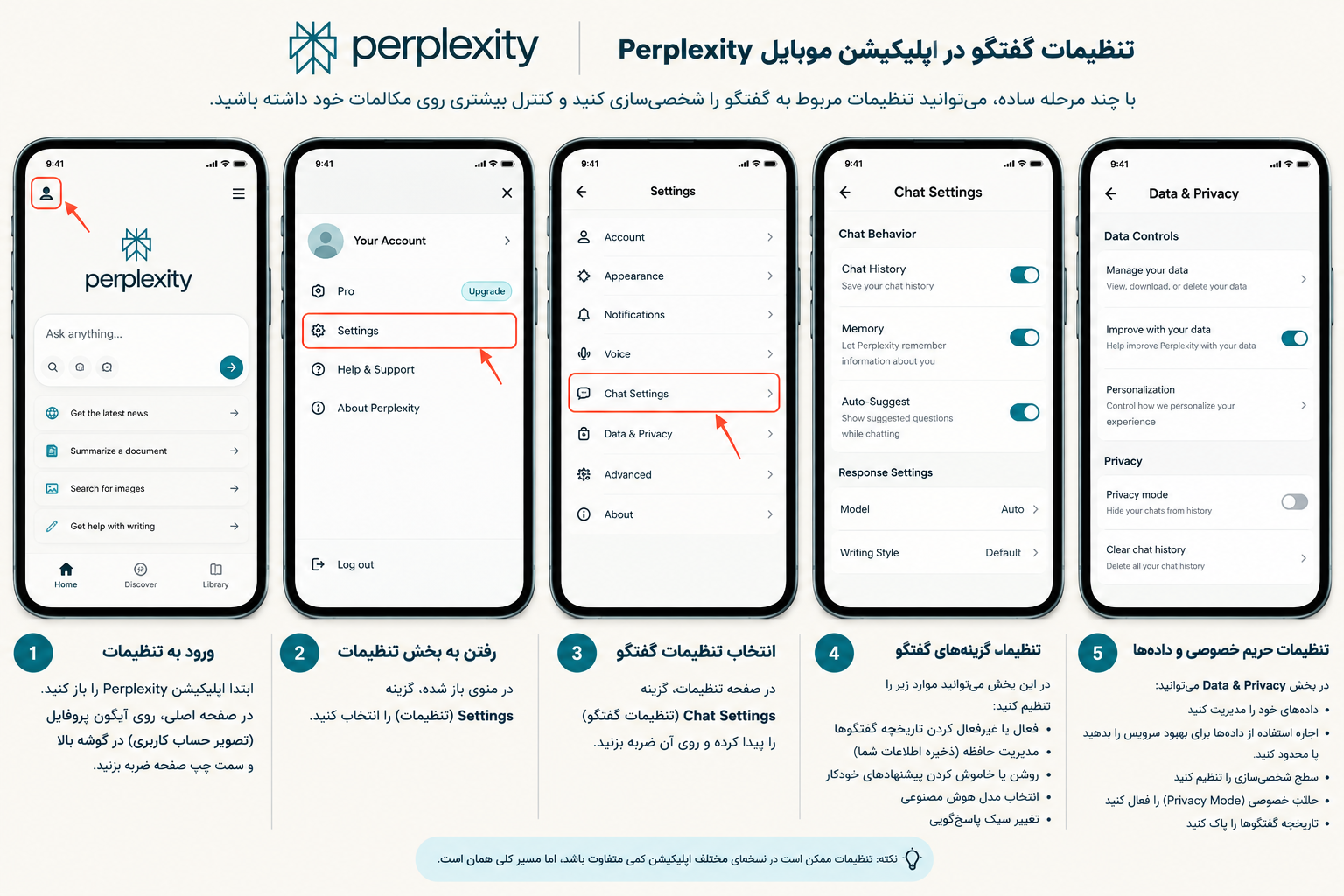راهنمای تغییر تنظیمات گفتگو هوش مصنوعی پرپلکسیتی